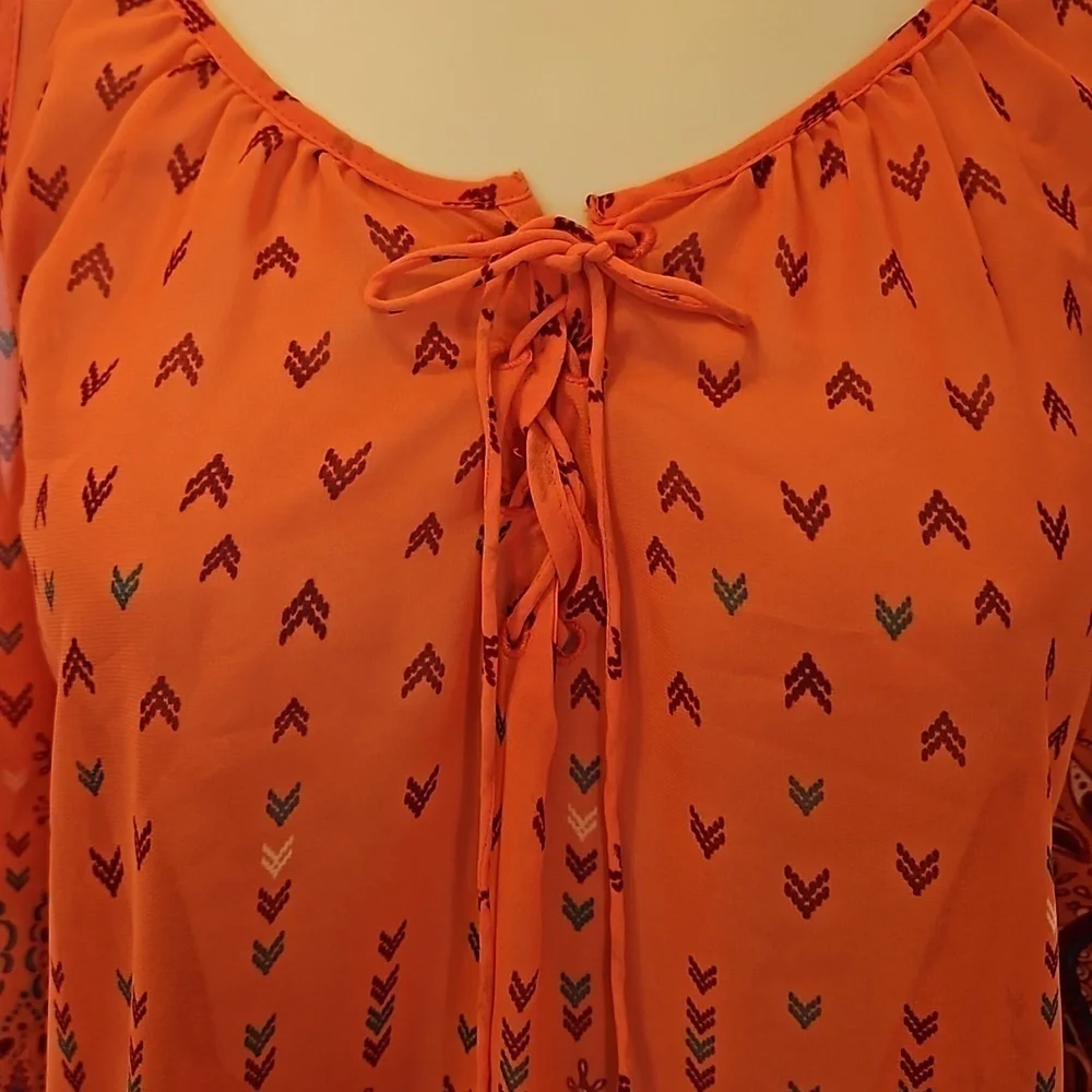 Arizona The Original Jean Company. Cold Shoulder Boho Top Size S orange  floral - Picture 9 of 16